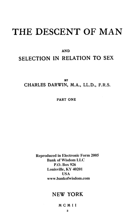 (image for) Descent of Man and Selection In Relation To Sex, Vol. 1 - Click Image to Close